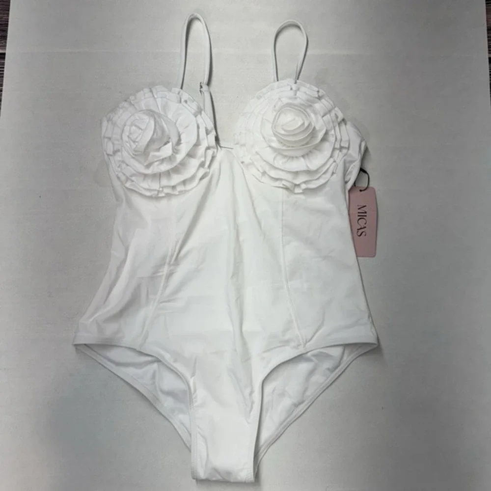 Womens Rosette M One Piece Swimsuit Swimwear‎ Bathing Suit Beach Resort White